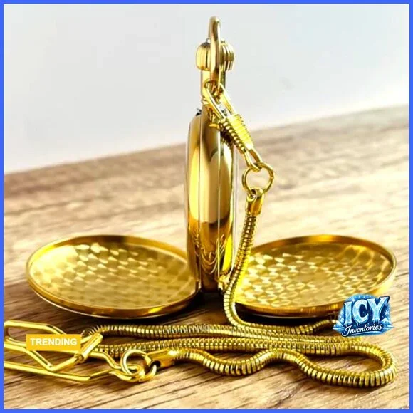 Gold Mechanical Pocket Watch with Chain Wind Up Vintage Men's Women's